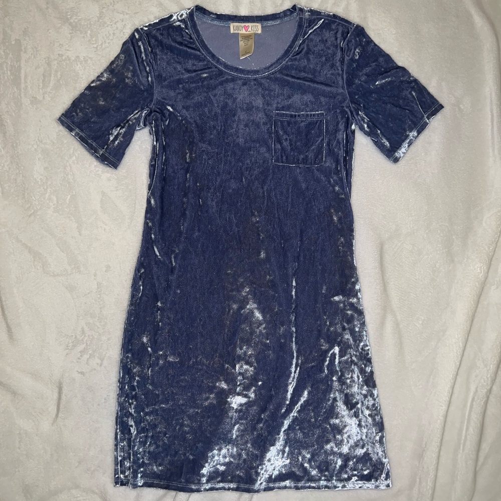 Kandy kiss blue crushed velvet shirt dress